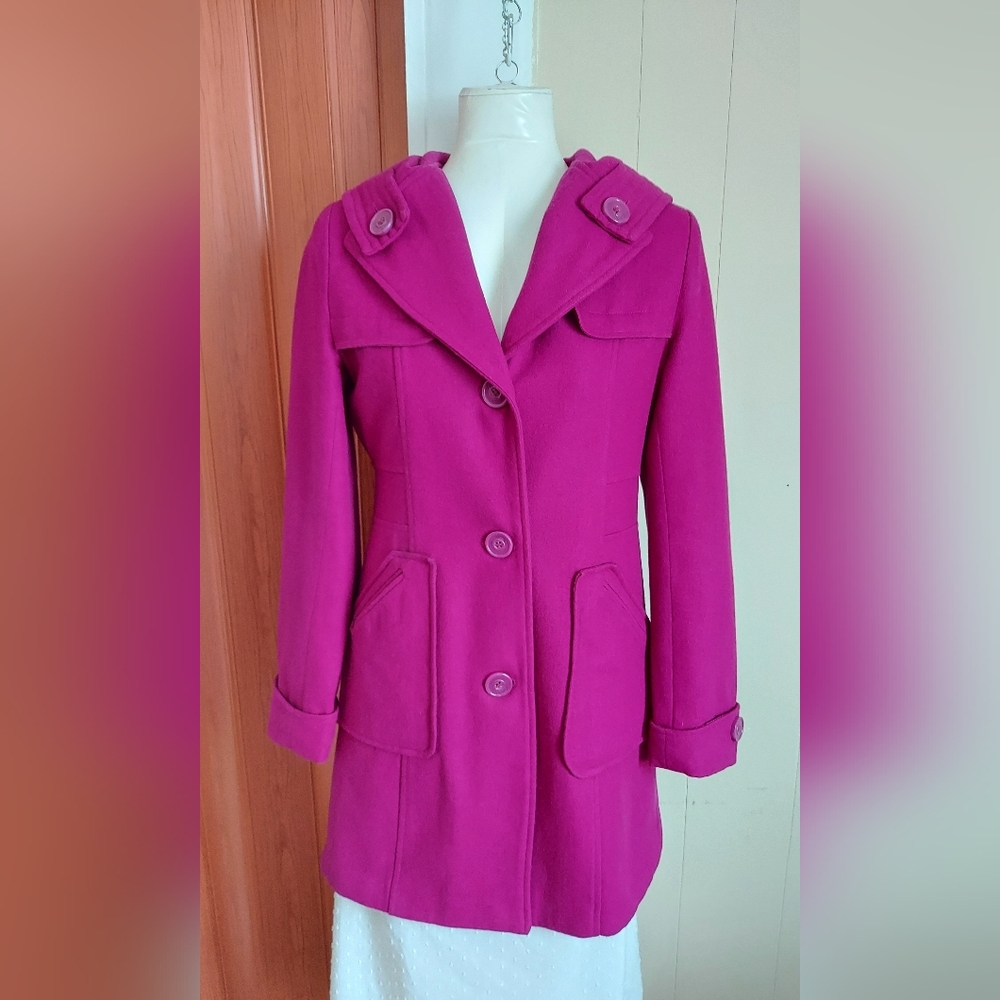 Hot Pink Women Coat High Quality Women Jacket Wool Parka Coat
